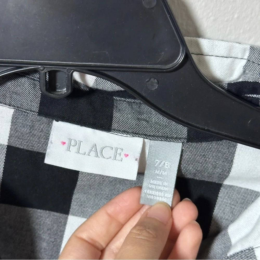 Children’s‎ Place Girls Long Sleeve Plaid Dress Black/White Size M(7/8). - Picture 3 of 7